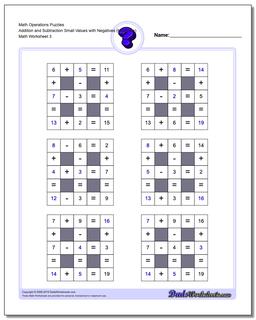 Math Operations Puzzle Addition and Subtraction Small Values with Negatives (Moderate)