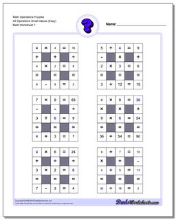 Number Grid Puzzle Math Operations All Operations Small Values (Easy)