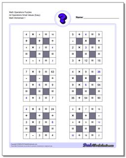 Number Grid Puzzle Math Operations All Operations Small Values (Easy)