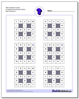 Math Operations Puzzle All Operations Small Values (Easy)