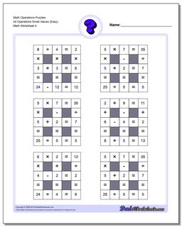 Math Operations Puzzle All Operations Small Values (Easy)