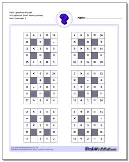 Math Operations Puzzle All Operations Small Values (Harder)
