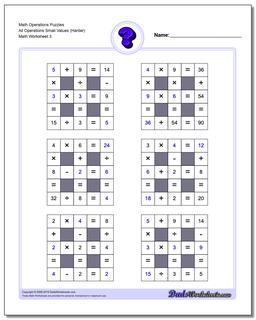 Math Operations Puzzle All Operations Small Values (Harder)