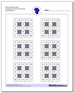 Number Grid Puzzle Math Operations All Operations Small Values (Hardest)