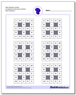 Number Grid Puzzle Math Operations All Operations Small Values (Hardest)