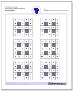 Math Operations Puzzle All Operations Small Values (Hardest)
