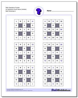 Math Operations Puzzle All Operations Small Values (Hardest)