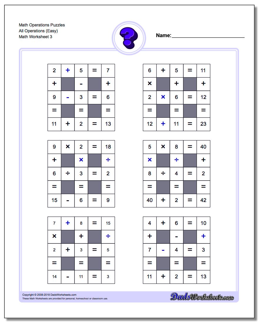 Math Operations Puzzle All Operations (Easy)