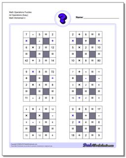 Math Operations Puzzle All Operations (Easy)