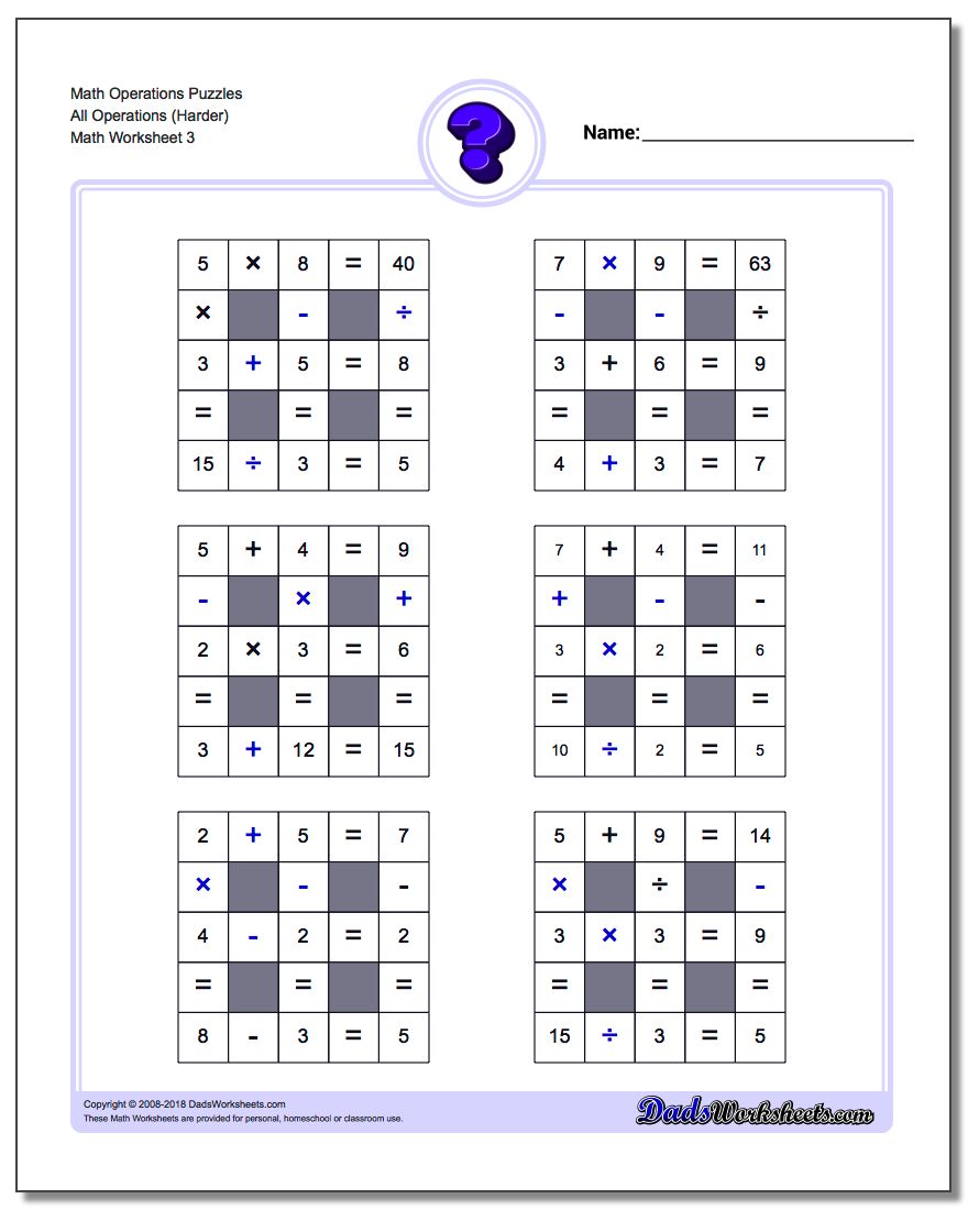 Math Operations Puzzle All Operations (Harder)