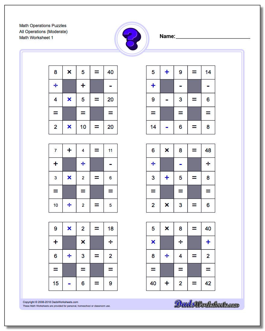 Number Grid Puzzle Math Operations All Operations (Moderate)