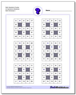 Math Operations Puzzle All Operations (Moderate)