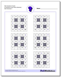 Number Grid Puzzle Math Operations All Operations Small Values (Moderate)