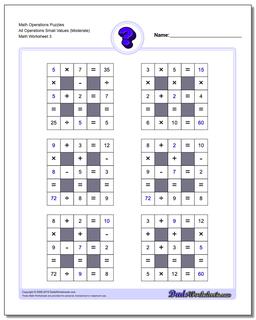 Math Operations Puzzle All Operations Small Values (Moderate)