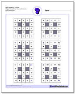 Math Operations Puzzle All Operations Small Values (Moderate)