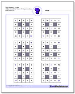 Number Grid Puzzle Math Operations All Operations Small Values with Negatives (Easy)