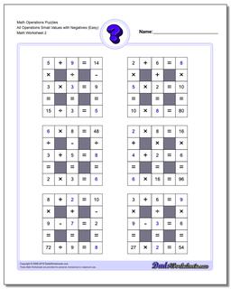 Math Operations Puzzle All Operations Small Values with Negatives (Easy) /worksheets/number-grid-puzzles.html