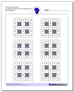 Math Operations Puzzle All Operations Small Values with Negatives (Easy)