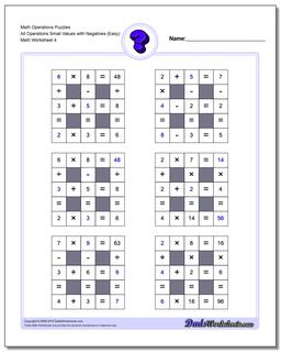Math Operations Puzzle All Operations Small Values with Negatives (Easy)
