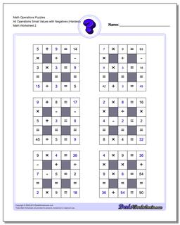 Math Operations Puzzle All Operations Small Values with Negatives (Hardest) /worksheets/number-grid-puzzles.html