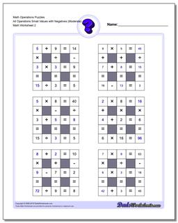 Math Operations Puzzle All Operations Small Values with Negatives (Moderate) /worksheets/number-grid-puzzles.html