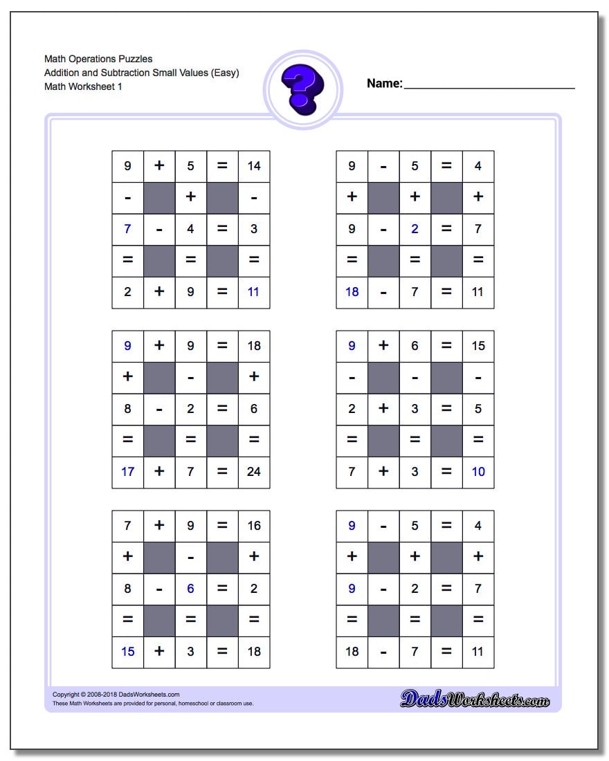 Addition and Subtraction with Missing Values (Small)