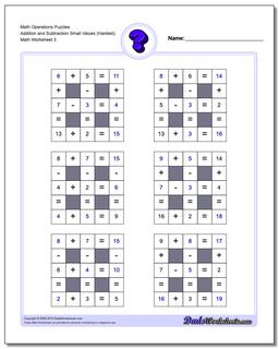 Math Operations Puzzle Addition and Subtraction Small Values (Hardest)