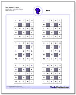 Math Operations Puzzle Addition and Subtraction (Easy)