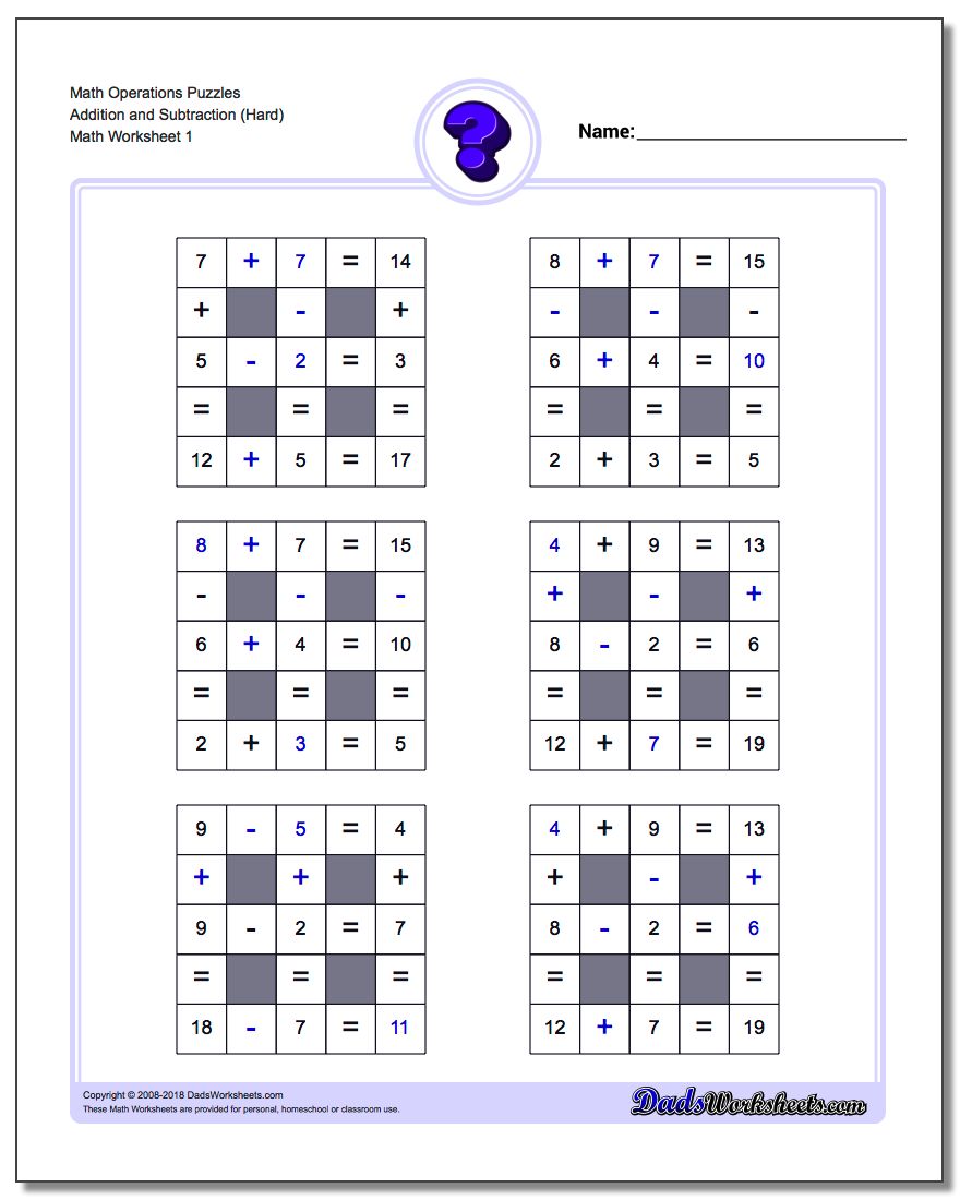 Number Grid Puzzle Math Operations Addition and Subtraction (Hard)