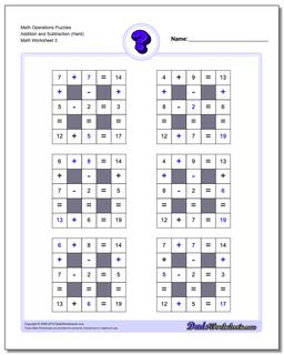 Math Operations Puzzle Addition and Subtraction (Hard)