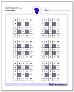 Math Operations Puzzle Addition and Subtraction (Hard)