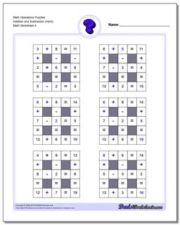 Math Operations Puzzle Addition and Subtraction (Hard)