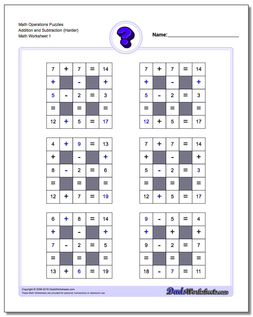 Number Grid Puzzle Math Operations Addition and Subtraction (Harder)
