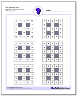 Math Operations Puzzle Addition and Subtraction (Harder) /worksheets/number-grid-puzzles.html