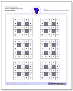 Math Operations Puzzle Addition and Subtraction (Harder)