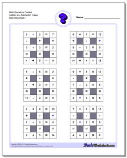 Math Operations Puzzle Addition and Subtraction (Easy)