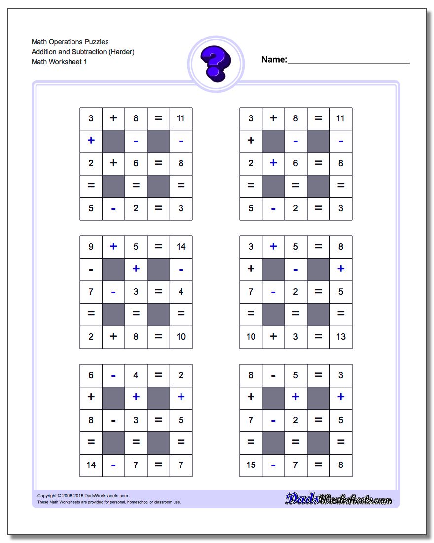 Number Grid Puzzle Math Operations Addition and Subtraction (Harder)
