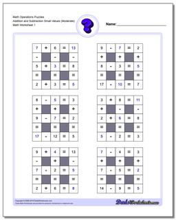 Number Grid Puzzle Math Operations Addition and Subtraction Small Values (Moderate)