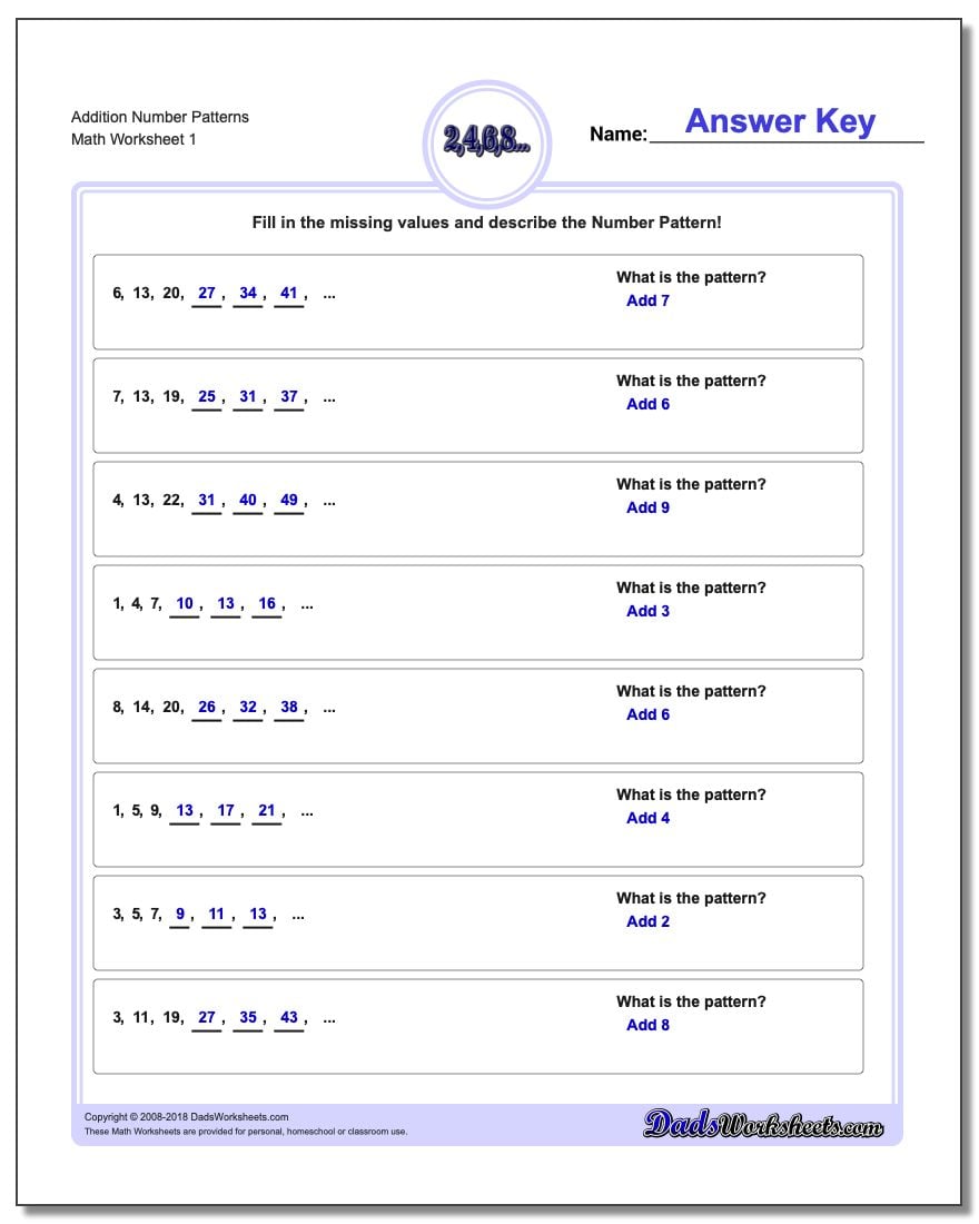 Addition Number Patterns