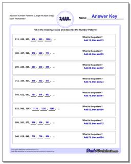 Number Patterns Addition Worksheet (Larger Multiple Step)