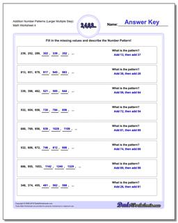 Addition Worksheet Number Patterns (Larger Multiple Step)