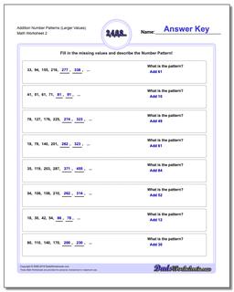 Addition Worksheet Number Patterns (Larger Values) /worksheets/number-patterns.html