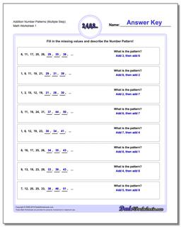 Number Patterns Addition Worksheet (Multiple Step)