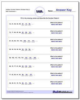 Addition Worksheet Number Patterns (Multiple Step) 2