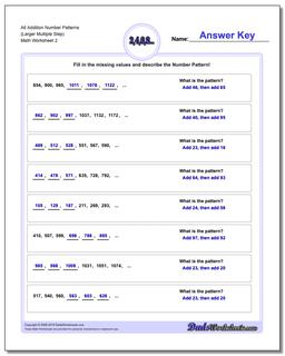 Alt Addition Worksheet Number Patterns (Larger Multiple Step) /worksheets/number-patterns.html