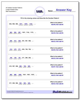 Alt Addition Worksheet Number Patterns (Larger Multiple Step) /worksheets/number-patterns.html