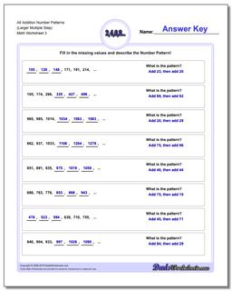 Alt Addition Worksheet Number Patterns (Larger Multiple Step)