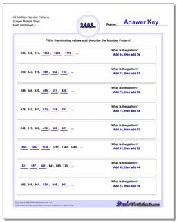 Alt Addition Worksheet Number Patterns (Larger Multiple Step)