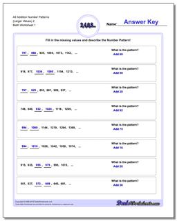 Number Patterns Alt Addition Worksheet (Larger Values) 2