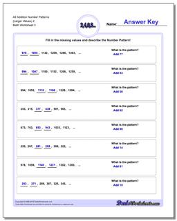 Alt Addition Worksheet Number Patterns (Larger Values) 2